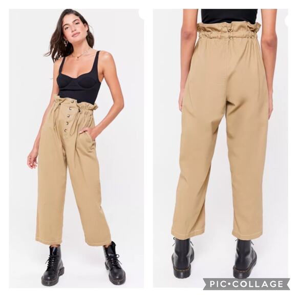 Urban Outfitters Terra High Waisted Paperbag Pants Khaki Size Small - Picture 1 of 7